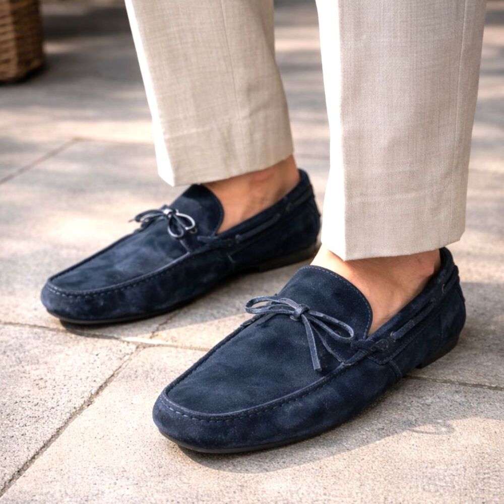 BRUNELLO CUCINELLI Blue Suede Slip On Loafers Moccasins Shoes  Mens Size 10